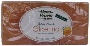 Heno de Pravia Jabon Puro de Glicerina con aceites Vegetables 125gr 3-pack is een verzachtende en verzorgende zeep uit Spanje