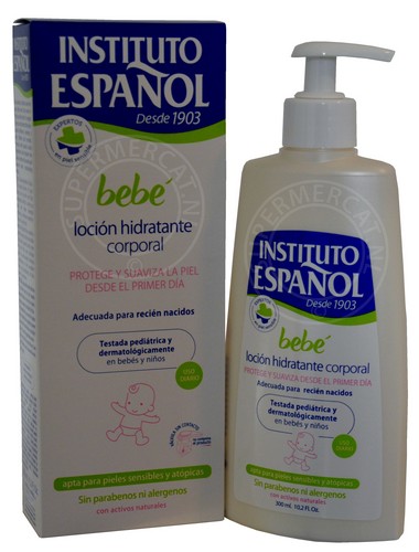 Instituto Espanol Bebe Locion Hidratante Corporal Bodylotion voor een goede verzorging van de huid wordt geleverd in deze handige flacon met een dispenser voor maximaal gemak