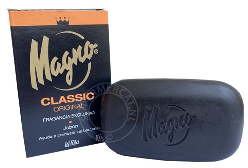 Magno Classic Zeep uit Spanje met de kenmerkende zwarte kleur en de typerende oval kleur is uiteraard te vinden in het assortiment van de echte Spaanse winkel Supermercat Online