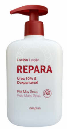 Deze speciale Deliplus Loción Corporal Repara Urea 10% Bodylotion uit Spanje wordt geleverd in een handige flacon met een dispenser en bevat 10 procent ureum voor een goede werking