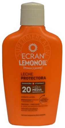 Ecran Sun Lemonoil Leche Protectora Factor 20 zonnebrandcrème beschermt en verzorgt tegelijk en wordt geleverd in deze kenmerkende flacon