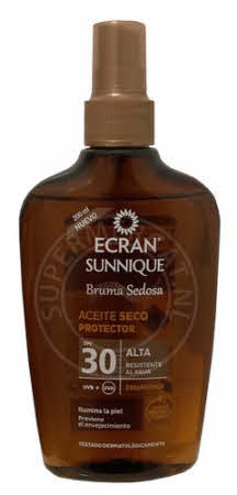 Deze Ecran Sunnique Bruma Sedosa Aceite Seco Protector SPF30 Zonnebrand Olie met een verstuiver wordt direct uit Spanje geleverd en is daarom extra voordelig