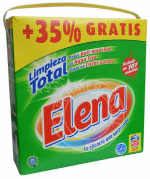 Deze speciale verpakking Elena Limpieza Total Detergente wasmiddel is extra voordelig en zorgt voor een stralend schone was