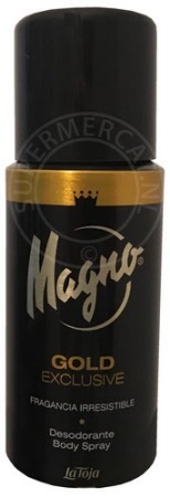 Deze bekende Magno Gold Exclusive Deodorant Spray is een echt Spaanse product en uiteraard is deze desodorante body spray te vinden bij Supermercat