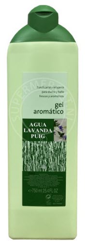 This famous Agua Lavanda Puig Gel Aromatico Bath and Shower Gel comes in the well known bottle made of plastic straight from Spain