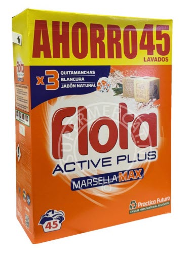 Flota Detergente en Polvo al Jabón de Marsella 2,7 kilos (washing powder) comes in this large box and is very affordable